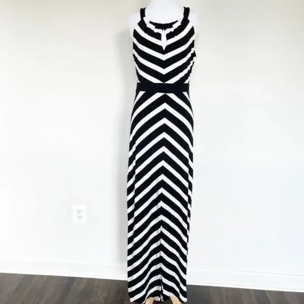 WHBM Black and White Striped Maxi Dress sz LG